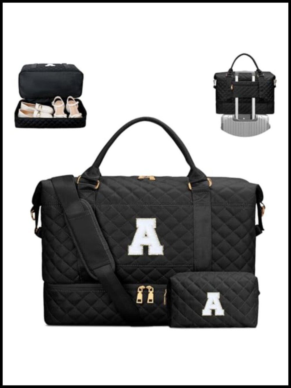 Nylon Travel Duffel Bag Weekender with Trolley Sleeve and Makeup Bag